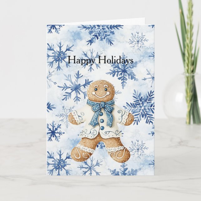 White Blue Gingerbread Man Cookie Christmas  Kort (Framsida)