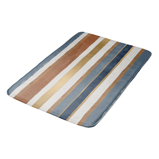 White blue gold and copper horizontal stripes badrumsmatta (Vinklad)
