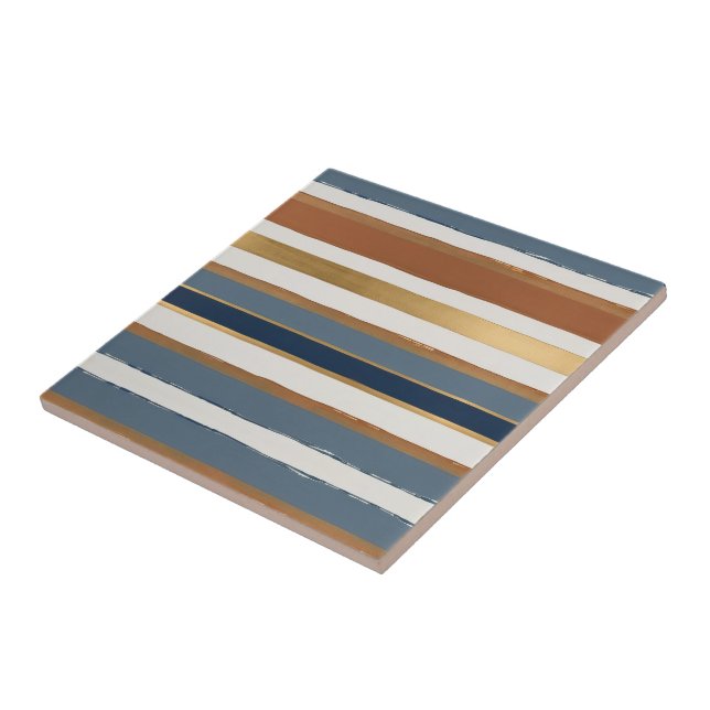 White blue gold and copper horizontal stripes kakelplatta (Sidan)
