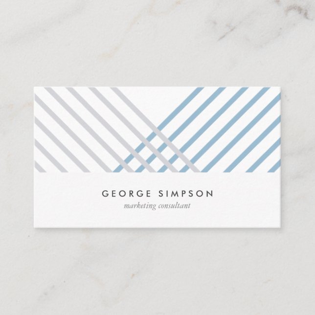 White blue grey stripes modern minimal simple card visitkort (Framsida)