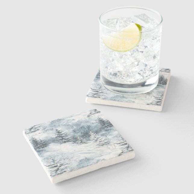 White Blue Julgranar Winter Snö Stenunderlägg (Sidan)