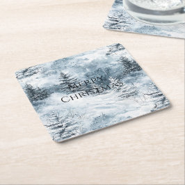 White Blue Julgranar Winter Snö Underlägg Papper Kvadrat