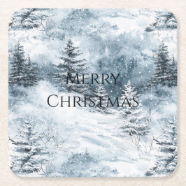 White Blue Julgranar Winter Snö Underlägg Papper Kvadrat