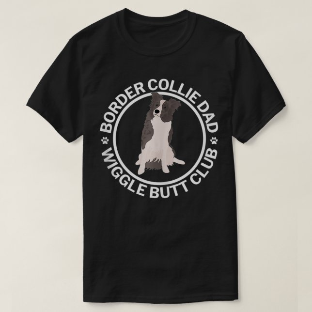White & Blue Merle Gräns Collie Pappa Wiggle Butt  T Shirt (Design framsida)