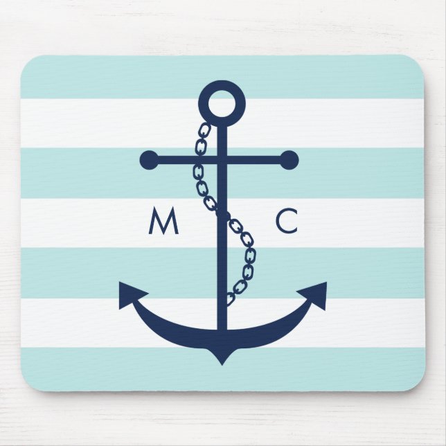 White Blue Mint Monogram Rand Anchor Musmatta (Framsidan)