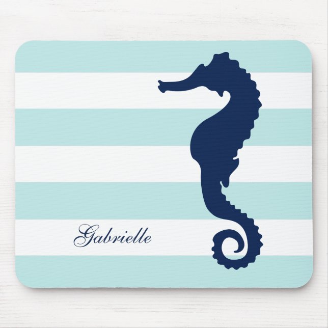 White Blue Mint Rand Seahorse Musmatta (Framsidan)