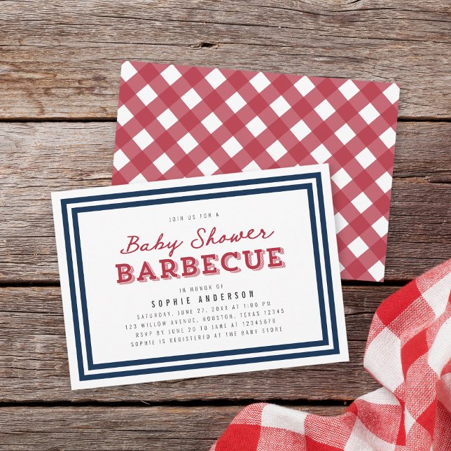White Blue och Red Gingham Baby Shower Barbecue Inbjudningar (Skapare uppladdad)