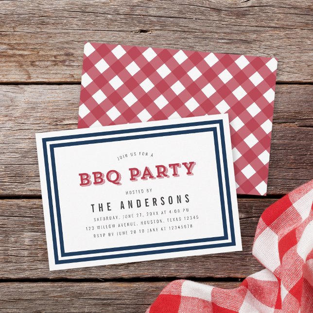 White Blue och Red Gingham BBQ Party Inbjudningar (Skapare uppladdad)