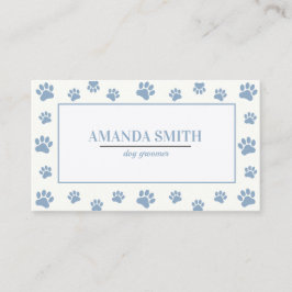 White & Blue Paw Prints Dog Groomer Business Card Visitkort