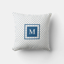 White Blue Polka Dot Mönster med Modern Monogram Kudde