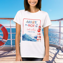 White Blue Red Nautical Ahoy Boy Lighthouse T Shirt