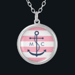White Blue Rosa Monogram Rand Anchor Silverpläterat Halsband<br><div class="desc">Snyggtens design har en ankarsilhuett på hela rand och kan vara personlig med ditt monogram,  initialer,  namn eller valfri text.</div>