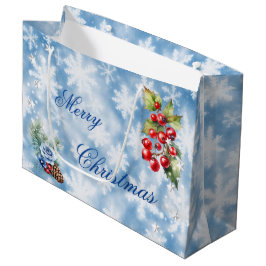 White Blue Snowflake Holly Berries God jul