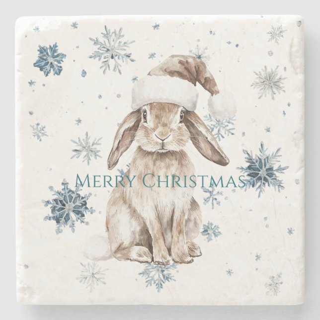 White Blue Snowflakes Christmas Bunny Stenunderlägg (Framsidan)