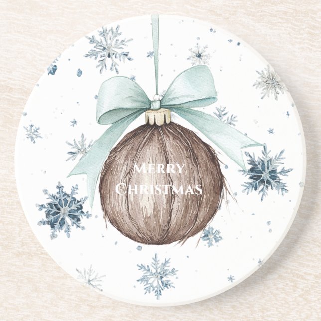 White Blue Snowflakes Christmas Coconut Bow Underlägg (Framsidan)