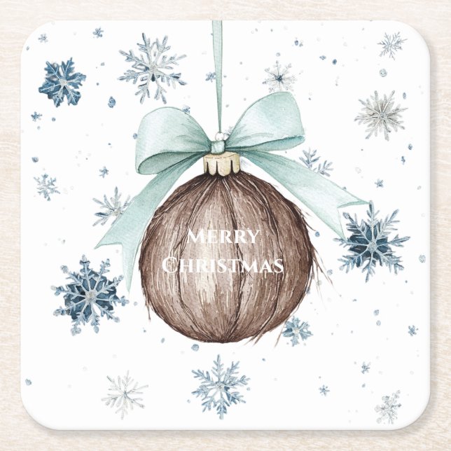 White Blue Snowflakes Christmas Coconut Bow Underlägg Papper Kvadrat (Framsidan)