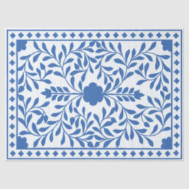 White Blue Traditional Bone Inlay Decoupage Paper