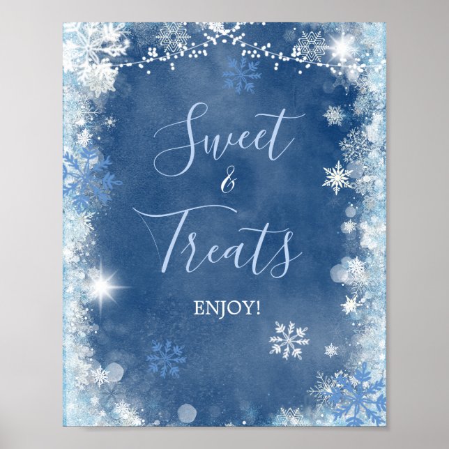 White Blue Winter Snowflake Bridal Sweet Treats Poster (Framsidan)