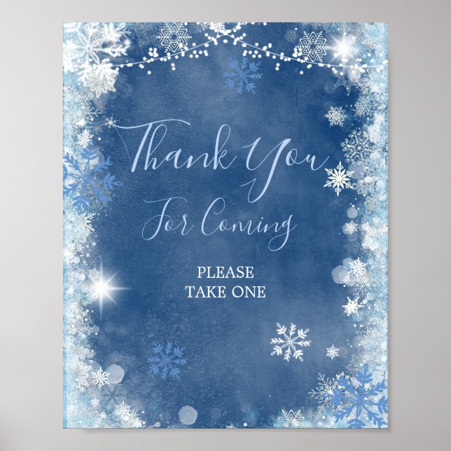 White Blue Winter Snowflake Bridal Thank You Sign Poster (Framsidan)