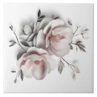 White Blush 3 D Flower Kakelplatta