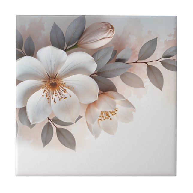 White Blush 3 D Flower Kakelplatta (Framsidan)
