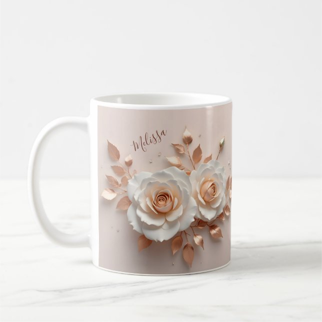 White Blush 3 D Flower Name Kaffemugg (Vänster)
