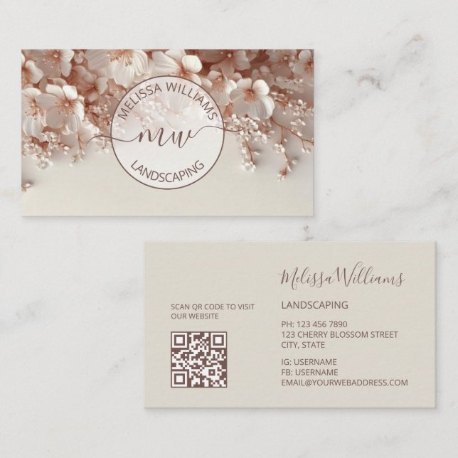 White Blush 3D Flowers Logo Initials Visitkort (Fram/baksida)