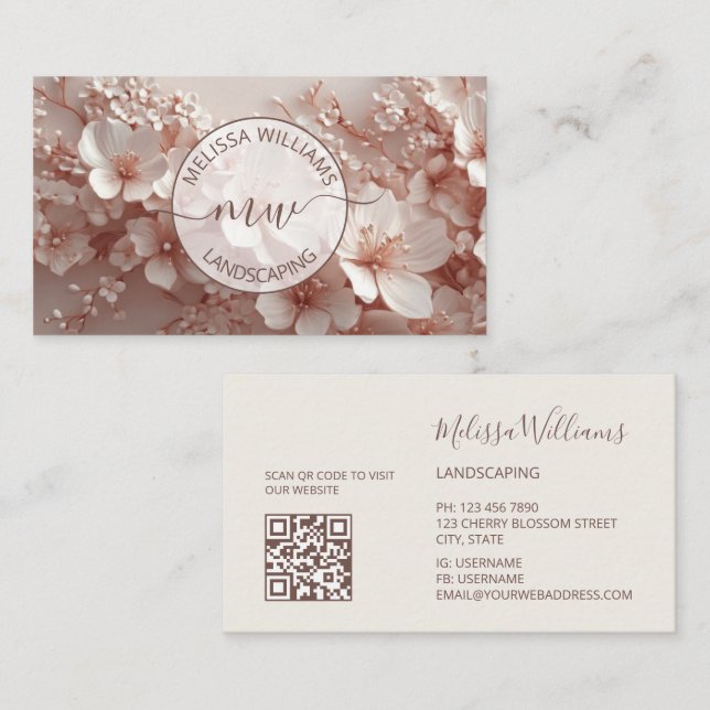 White Blush 3D Flowers Logo Initials Visitkort (Fram/baksida)
