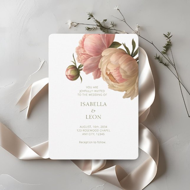 White & Blush | Chic Blush Rose Bröllopsinbjudan Inbjudningar (Skapare uppladdad)