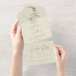 White Boho-Blommigt allt i en bröllopsinbjudan