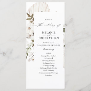 White Boho Blommigt Bröllop Ceremony-programmet Program