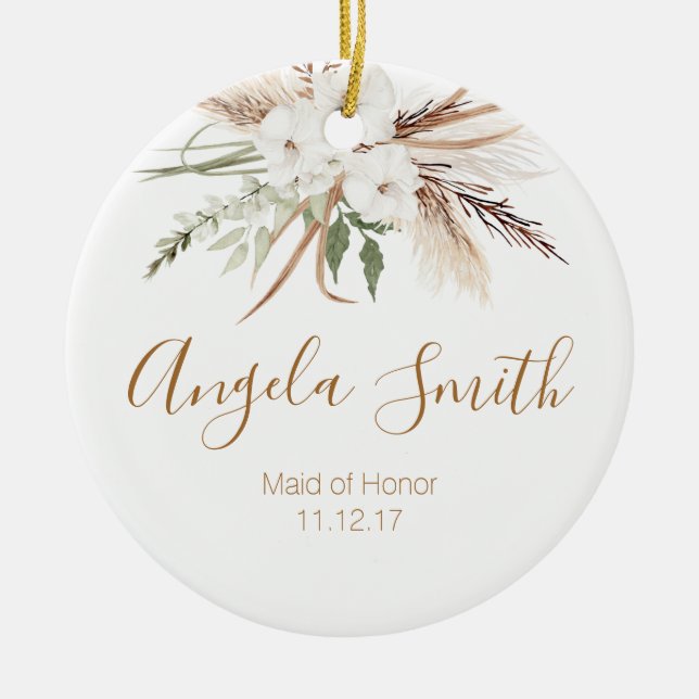 White Boho Blommigt Maid of honor jul Ornament (Framsidan)