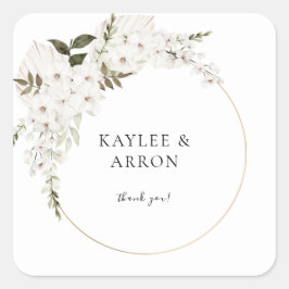 White Boho Blommigt Tack 2 Fyrkantigt Klistermärke