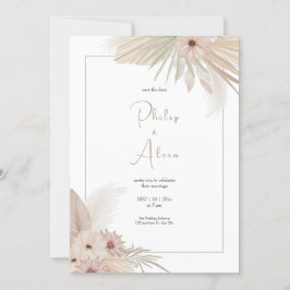 White Boho Botanical Bröllop Inbjudningar