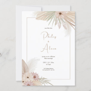 White Boho Botanical Bröllop Inbjudningar