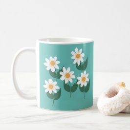 White Boho Daisy Flowers Kaffemugg