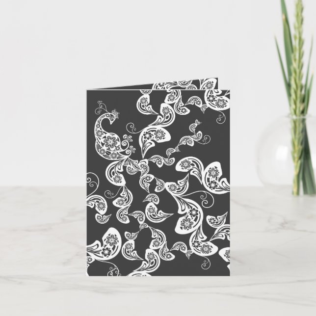 White Boho Paisley Peacock Elegant Blommigt Deco A Kort (Framsida)