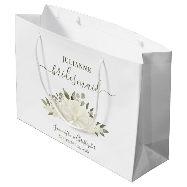 White Boho Roses & Blossoms Wedding Bridesmaid (Baksidan Vinklad)