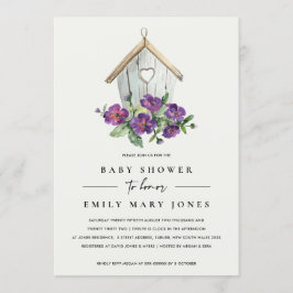 WHITE BOHO RUSTIC BLOMMIGT BIRDHOUSE BABY SHOWER INBJUDNINGAR
