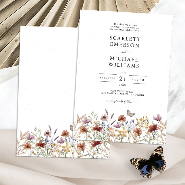 White Boho Wedding-inbjudan Inbjudningar (White Floral Boho Wedding Invitation with Butterfly by Painted Paperie
)