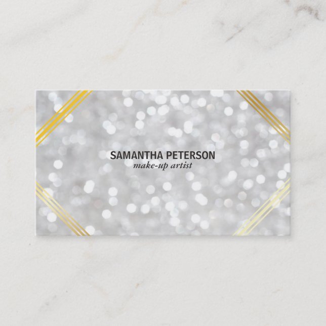 White Bokeh Guld Accents Visitkort (Framsida)