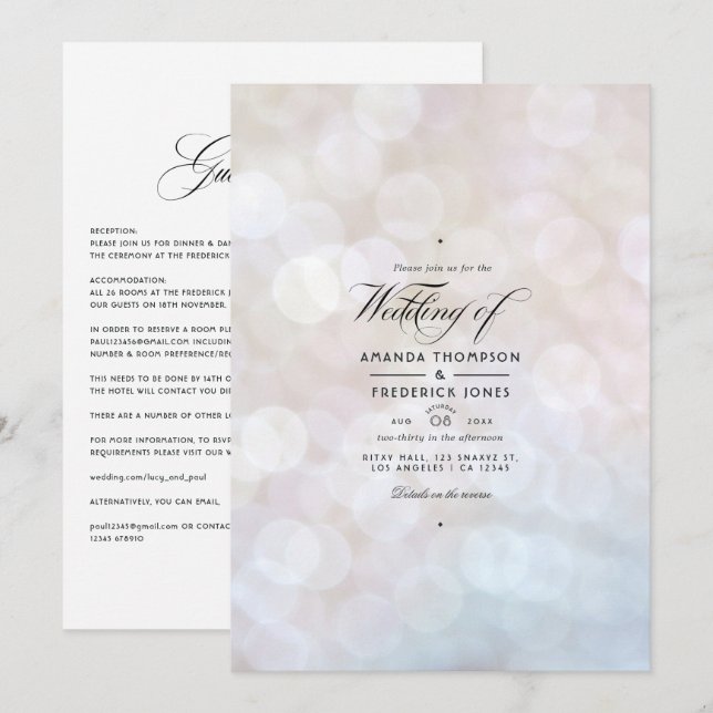 White Bokeh Wedding-inbjudan Inbjudningar (Fram/baksida)