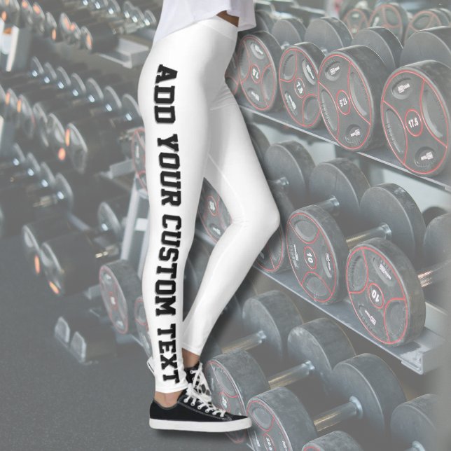 White Bold Personalized Custom Text Vertical  Leggings (Skapare uppladdad)