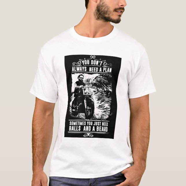 White Bollar och en Beard Motorcycle Graphic Tee (Framsida)