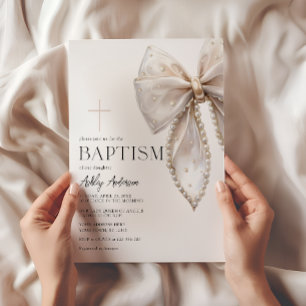 White Bow Baptism Girl-inbjudan Inbjudningar