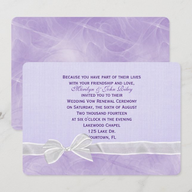 White Bow Bröllop Vow Renewal Inbjudningar (Fram/baksida)