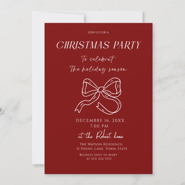 White bow Christmas Holiday Party Invitation Inbjudningar (Framsida)