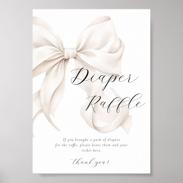 White Bow Diaper Raffle Bord Sign Poster (Framsidan)