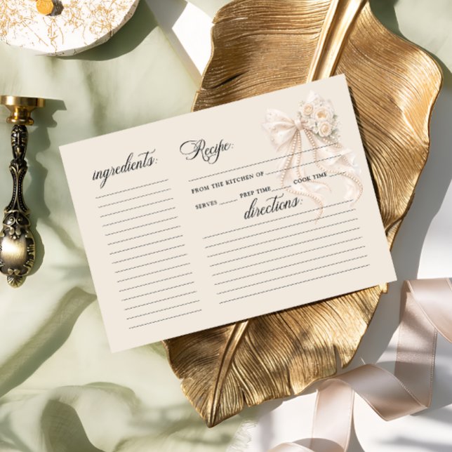White Bow Floral Bridal Shower Recipe Card (Skapare uppladdad)