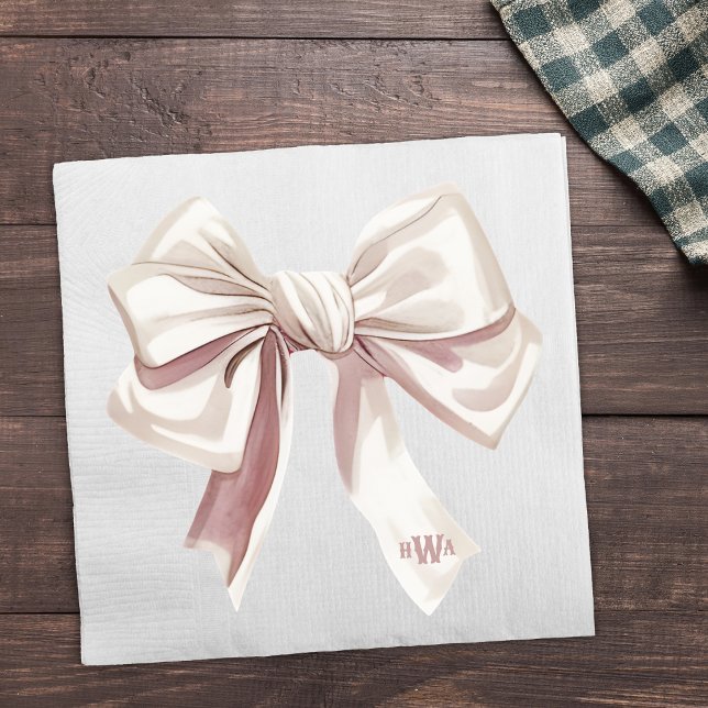 White Bow Monogram Preppy Napkin Pappersservett (Skapare uppladdad)